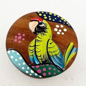 Handpainted Wooden Costa Rica parrot bird trinket box